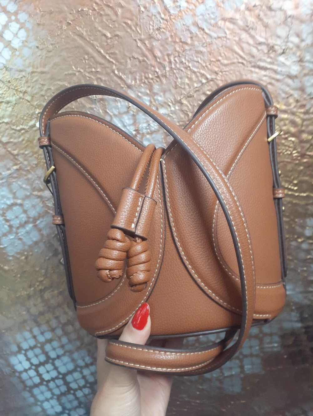 Nwt Zara Tan Vegan Leather Knot-Accent Women’s Crossbody Bucket Bag